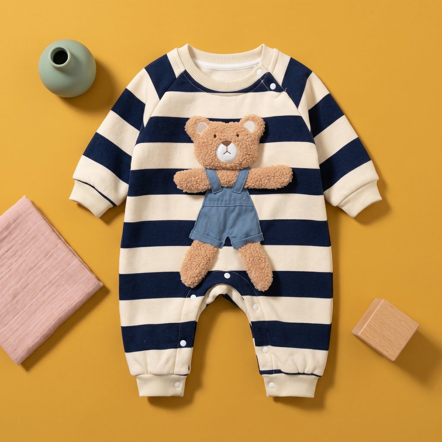 Bear Stripe Fleece Baby Romper