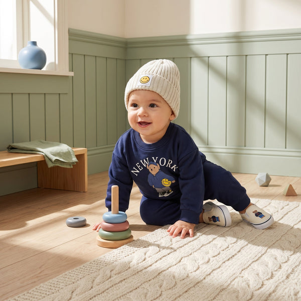 Baby Bear Print Cotton Hoodie and Pants Set