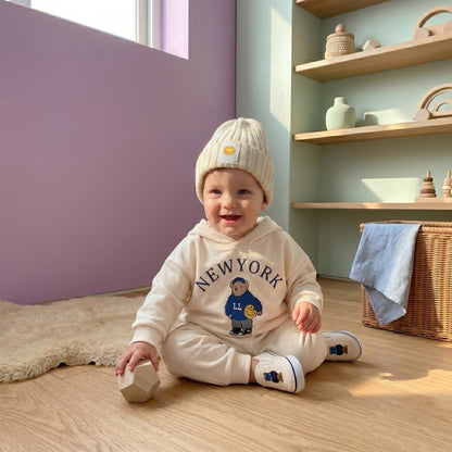 Baby Bear Print Cotton Hoodie and Pants Set