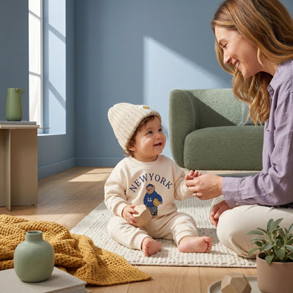 Baby Bear Print Cotton Hoodie and Pants Set