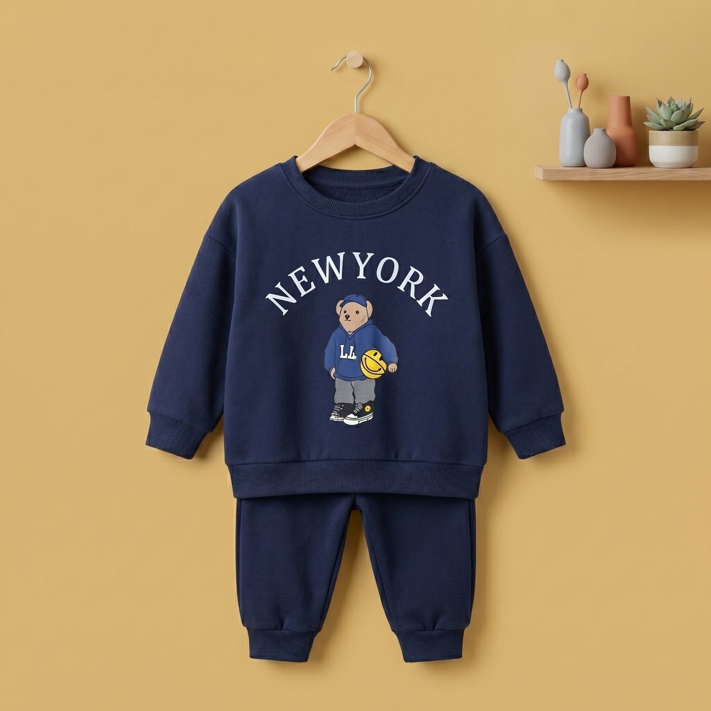 Baby Bear Print Cotton Hoodie and Pants Set