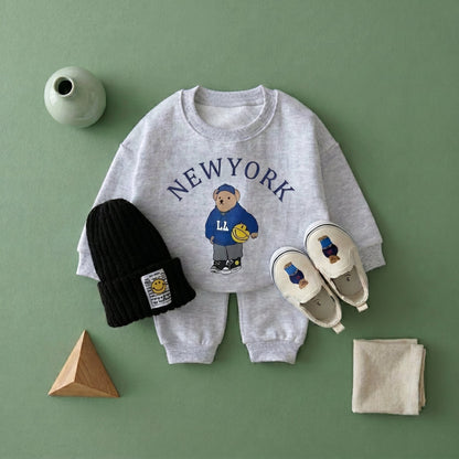 Baby Bear Print Cotton Hoodie and Pants Set