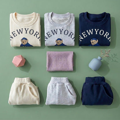 Baby Bear Print Cotton Hoodie and Pants Set