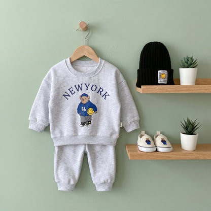 Baby Bear Print Cotton Hoodie and Pants Set