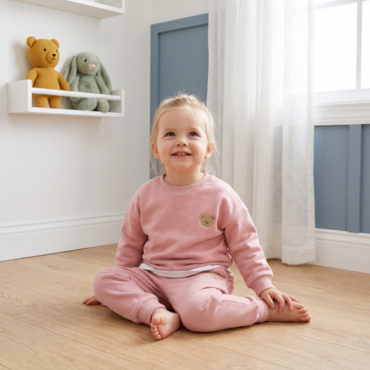 Bear Print Cotton Pants and Sweatshirt Set