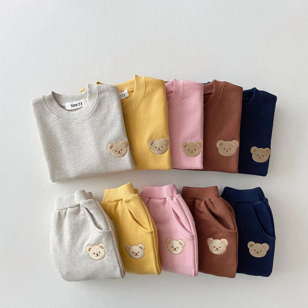 Bear Print Cotton Pants and Sweatshirt Set