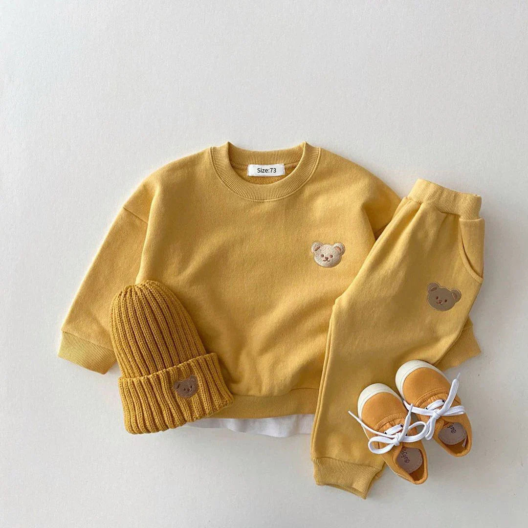 Bear Print Cotton Pants and Sweatshirt Set