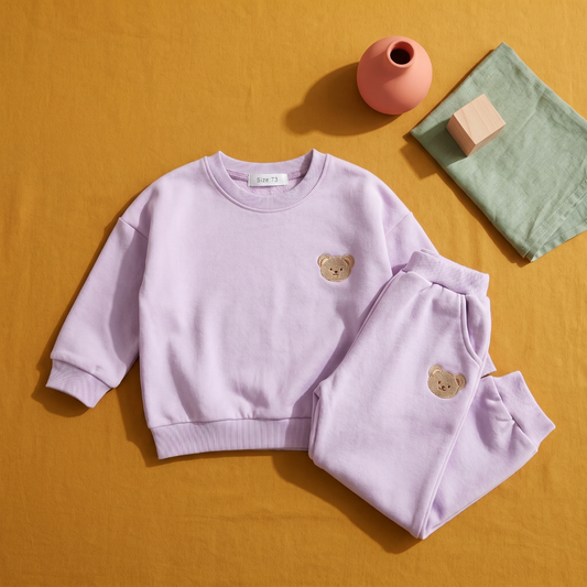 Bear Print Cotton Pants and Sweatshirt Set