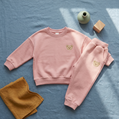Bear Print Cotton Pants and Sweatshirt Set