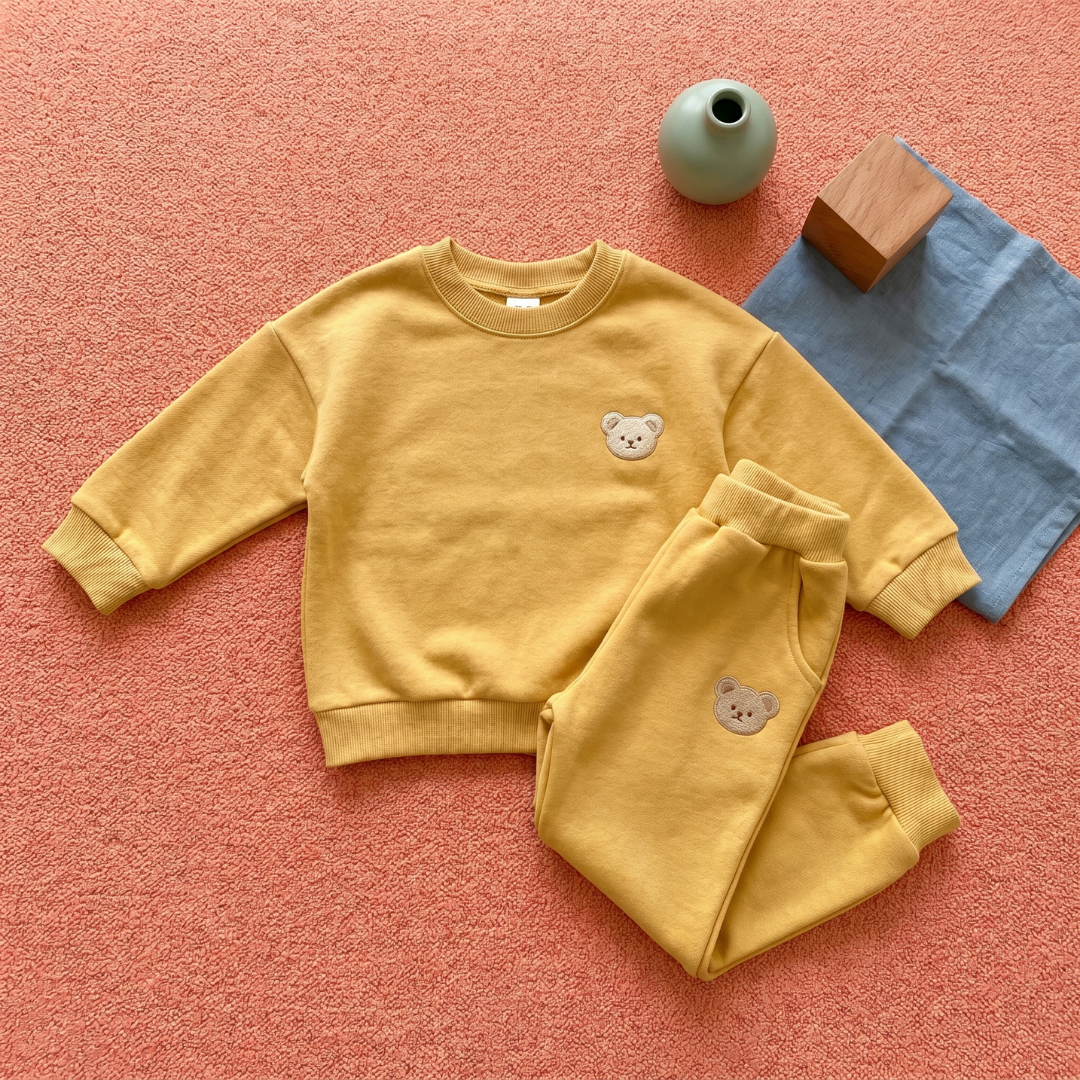 Bear Print Cotton Pants and Sweatshirt Set