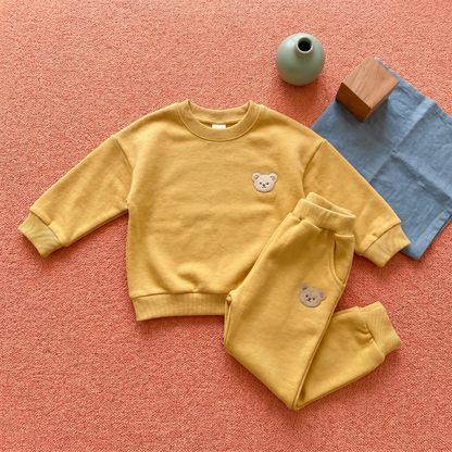 Bear Print Cotton Pants and Sweatshirt Set