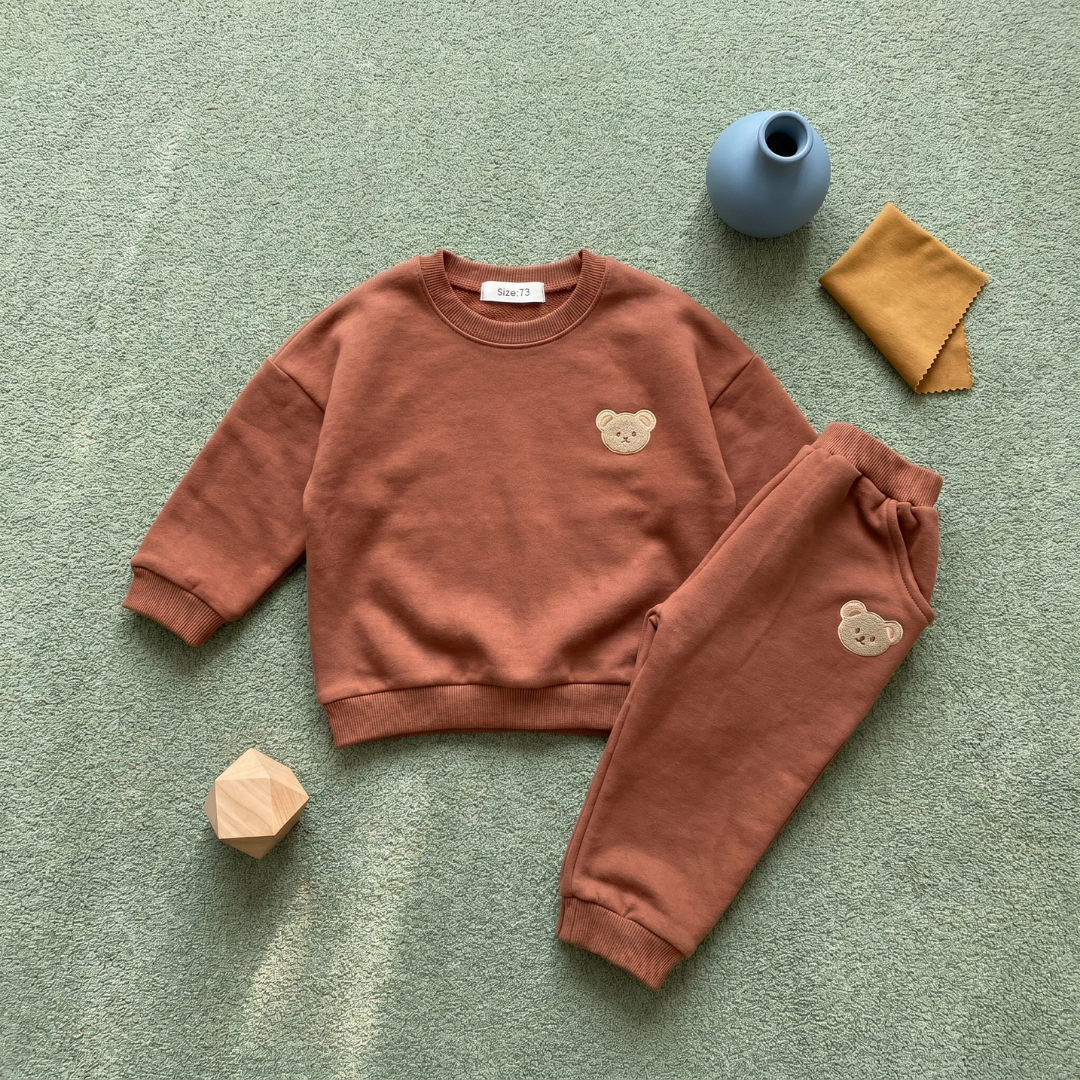 Bear Print Cotton Pants and Sweatshirt Set