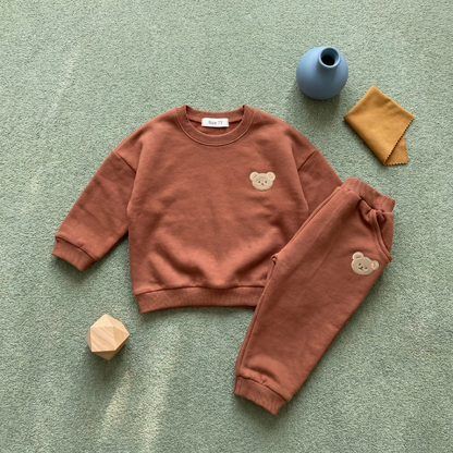 Bear Print Cotton Pants and Sweatshirt Set