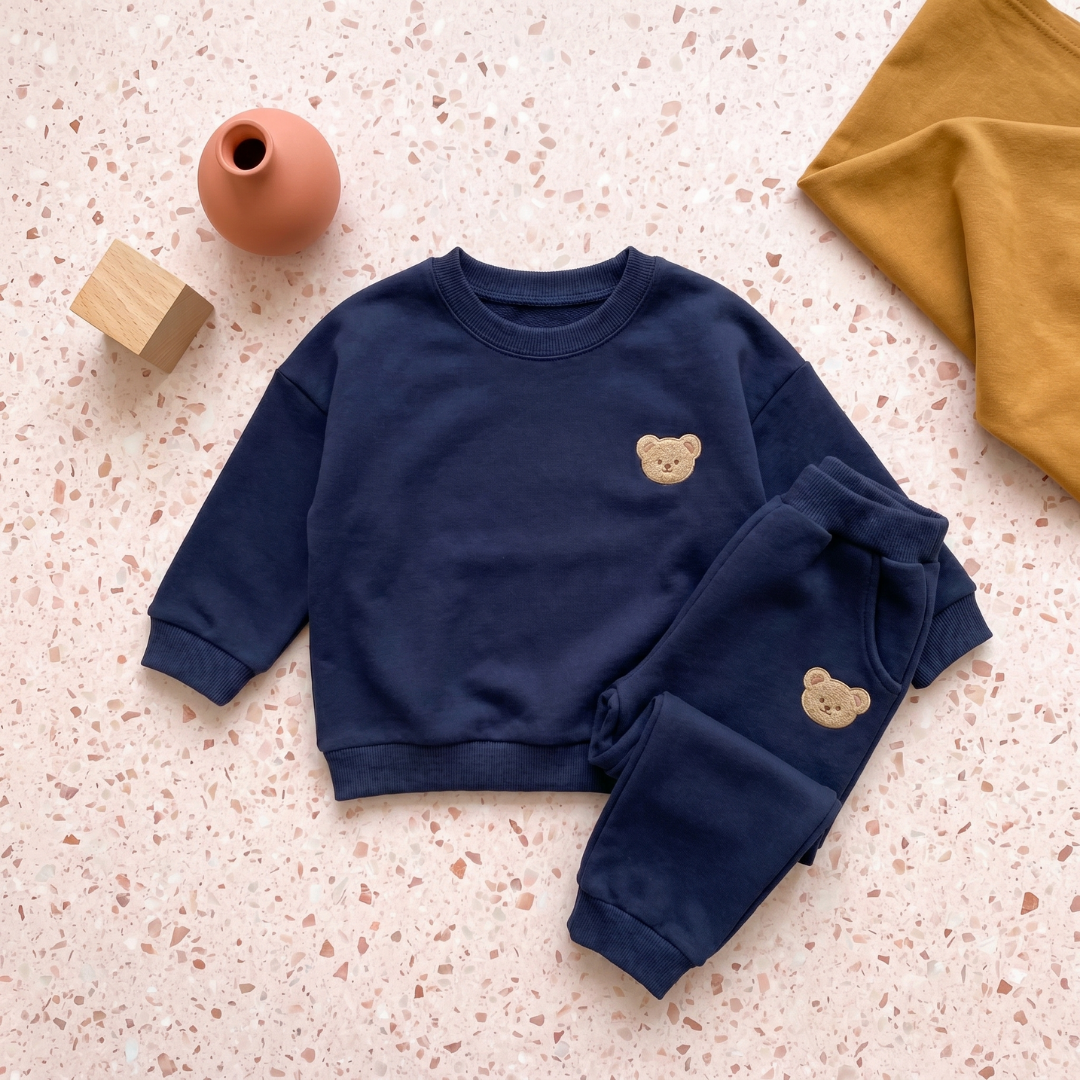 Bear Print Cotton Pants and Sweatshirt Set