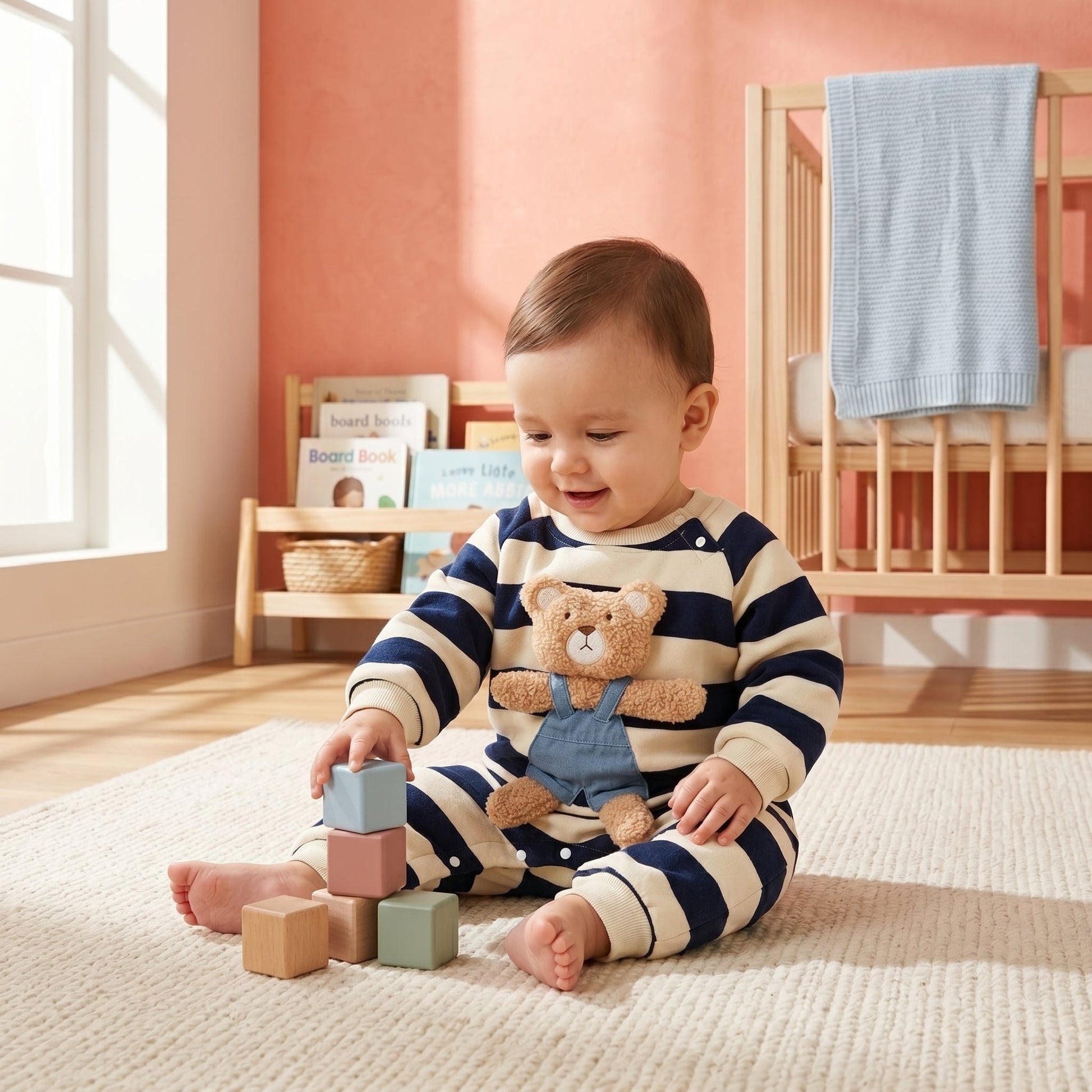 Bear Stripe Fleece Baby Romper