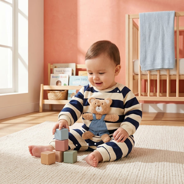 Bear Stripe Fleece Baby Romper