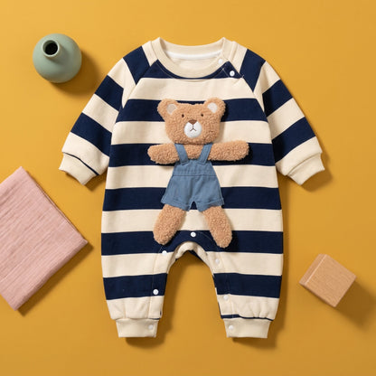 Bear Stripe Fleece Baby Romper