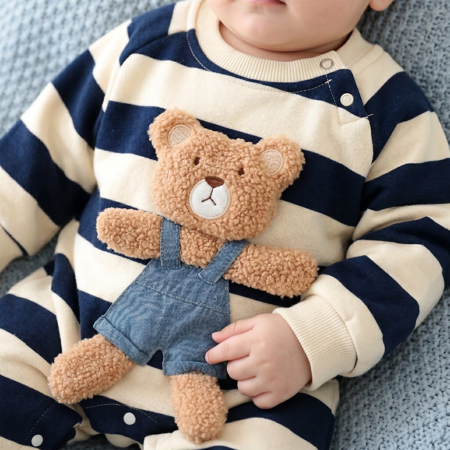 Bear Stripe Fleece Baby Romper