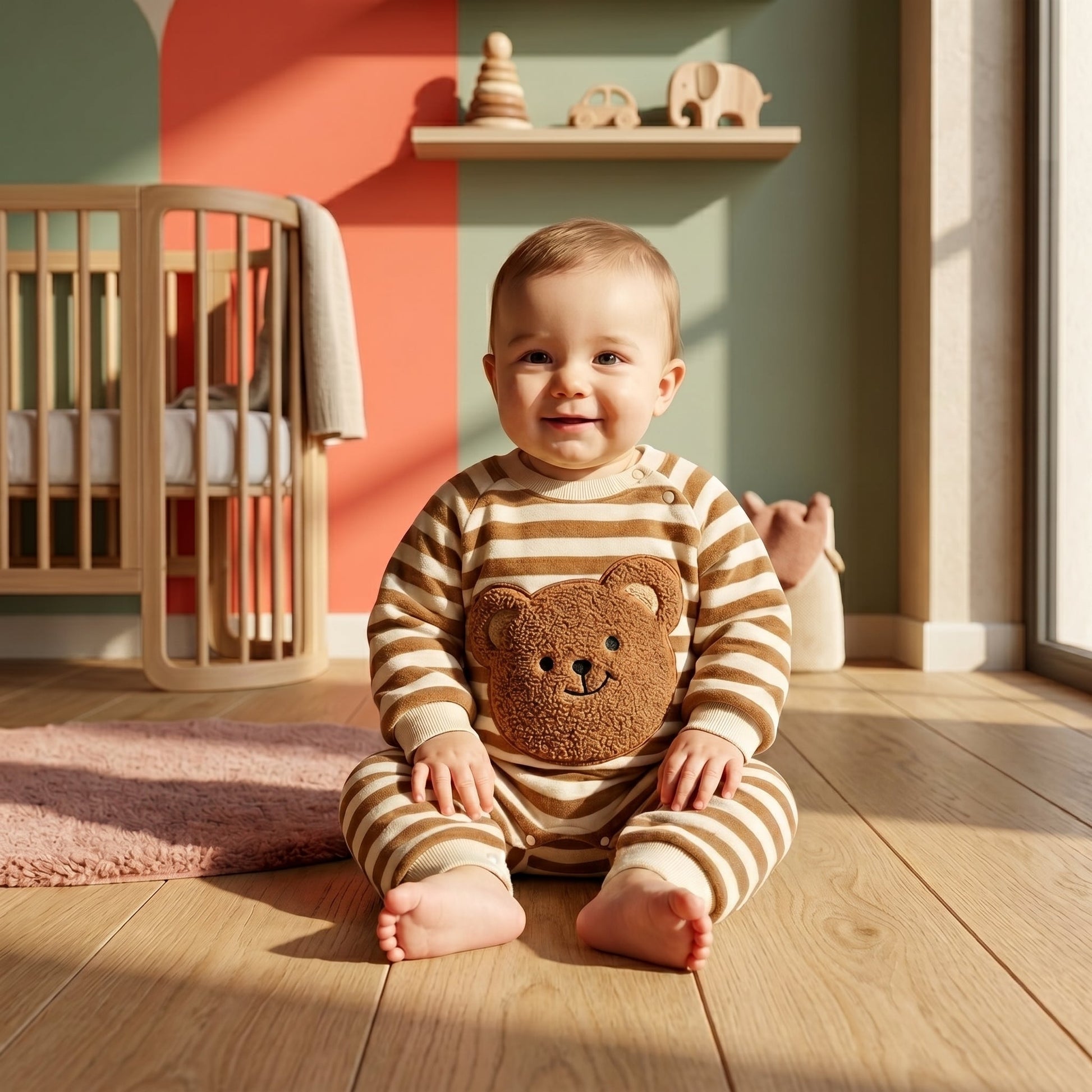 Bear Stripe Fleece Baby Romper