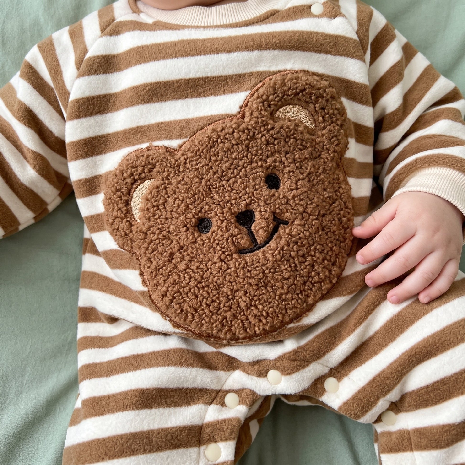 Bear Stripe Fleece Baby Romper
