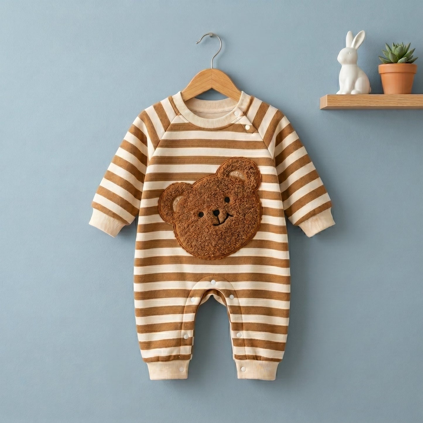 Bear Stripe Fleece Baby Romper
