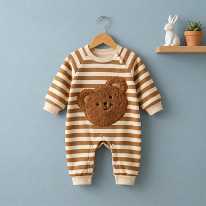 Bear Stripe Fleece Baby Romper