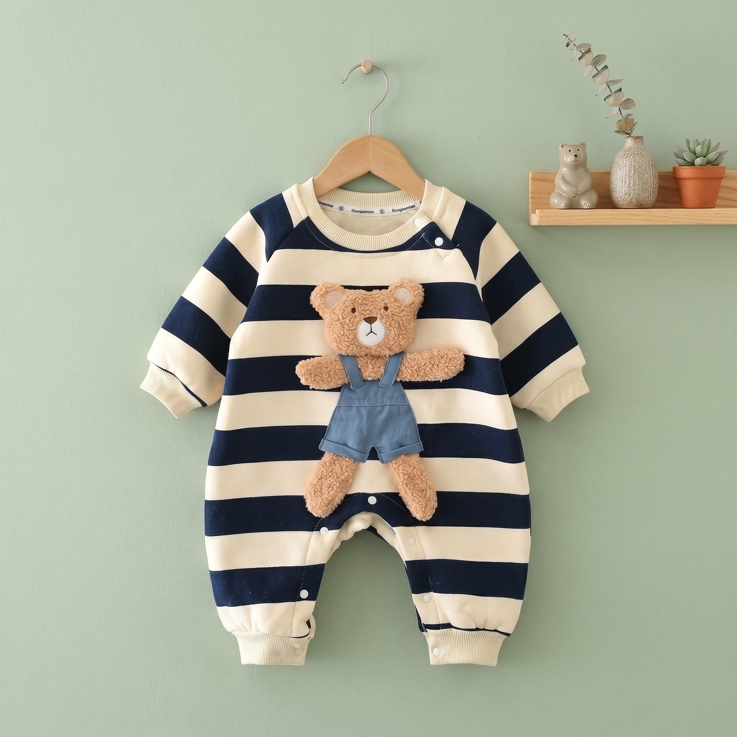 Bear Stripe Fleece Baby Romper