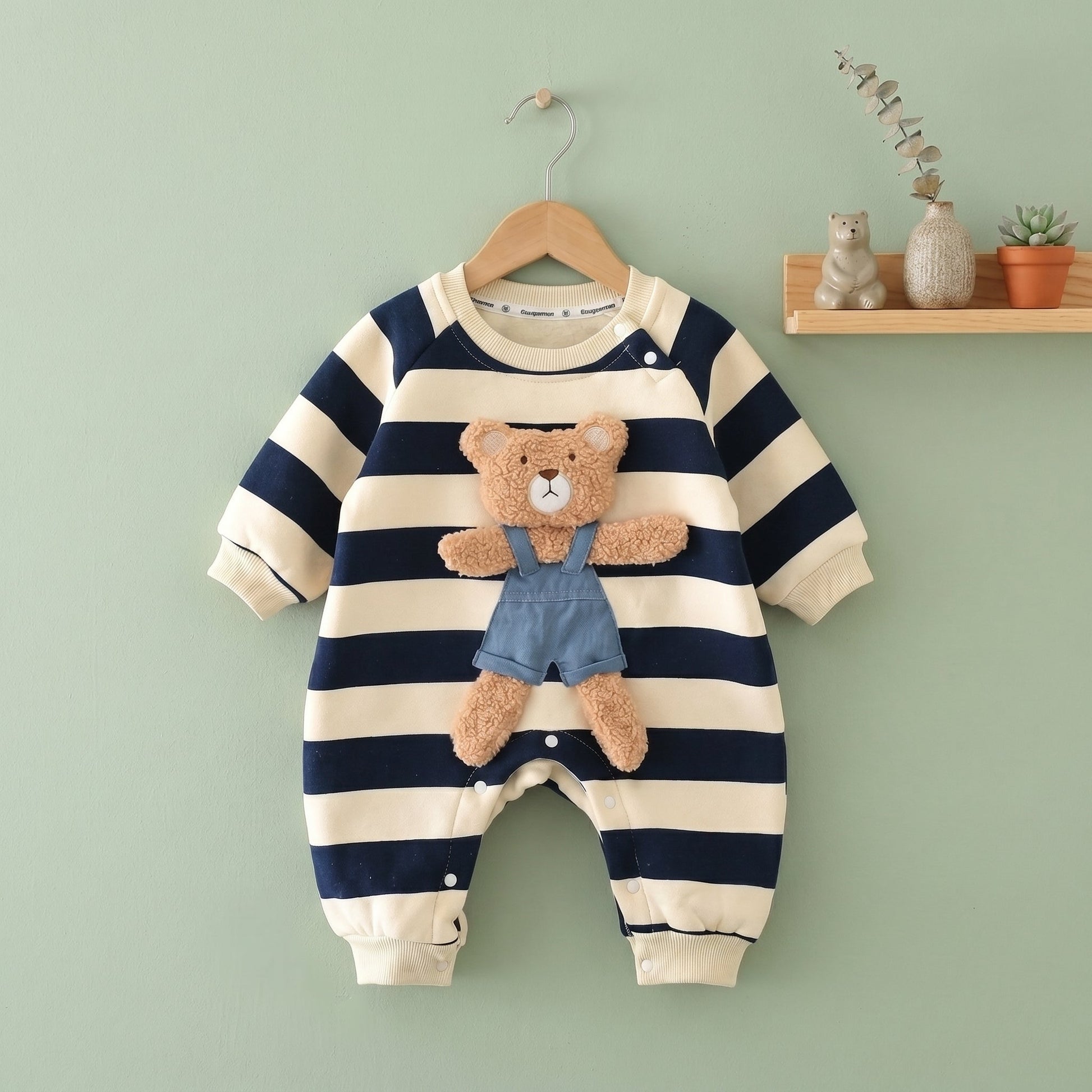Bear Stripe Fleece Baby Romper