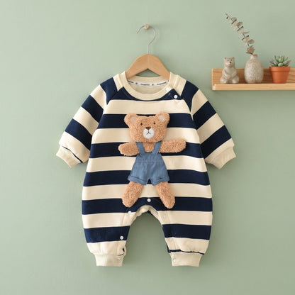 Bear Stripe Fleece Baby Romper
