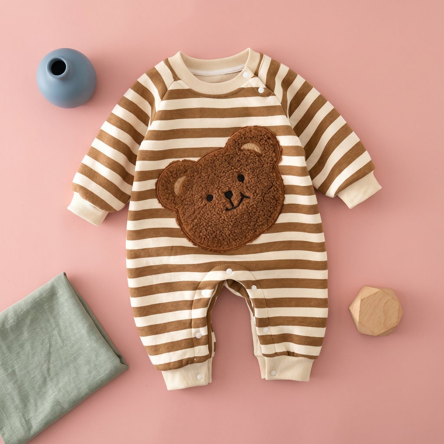 Bear Stripe Fleece Baby Romper