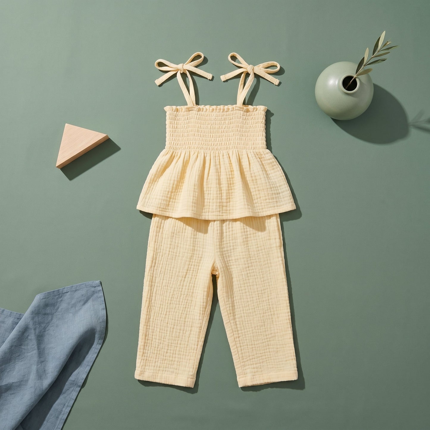 Breezy Cotton Tie Strap Top and Pants Set