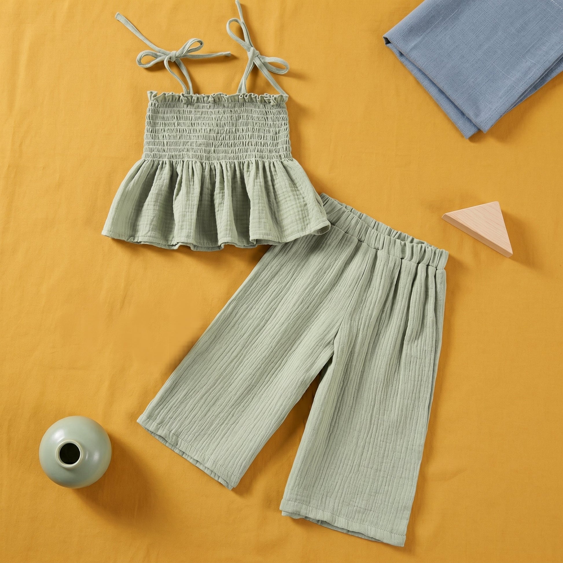Breezy Cotton Tie Strap Top and Pants Set
