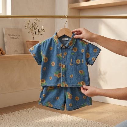 Sunflower Print Cotton Denim Baby Set