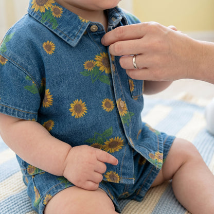 Sunflower Print Cotton Denim Baby Set